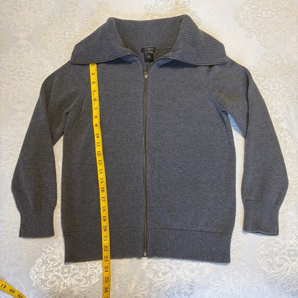 Ann Taylor Full Zip Sweater With Fold Collar 100% Cotton Charcoal Grey Size XL - Picture 5 of 6